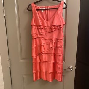 London Times Coral/Pink Raw Edge Layered Dress Size 6 Cocktail